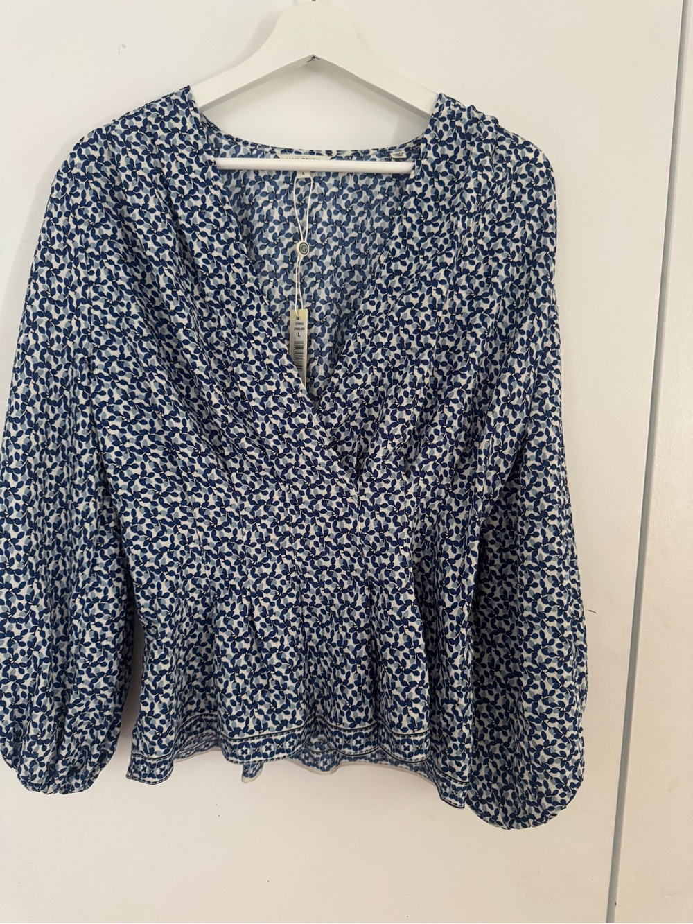 Max Studio Blue and White Floral Wrap Blouse